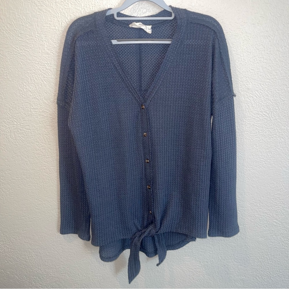 Hyped Unicorn Blue Gray Long Sleeve Waffle Knit Top Large